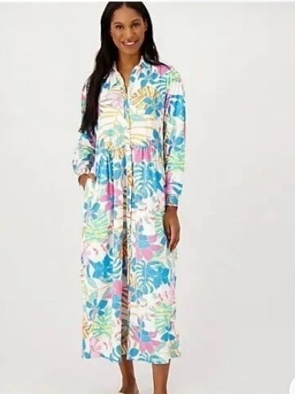 Tolani Floral Maxi Dress in Navy with Pink, Purple & Blue Blooms Medium